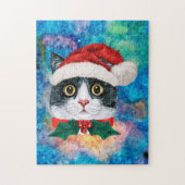 Cute Black en White Cat Holiday kerstcadeau Legpuzzel (Verticaal)