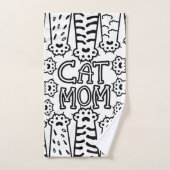 Cute Black en white cat mama met kattenpoten Bad Handdoek (Handdoek)