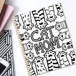 Cute Black en white cat mama met kattenpoten Planner