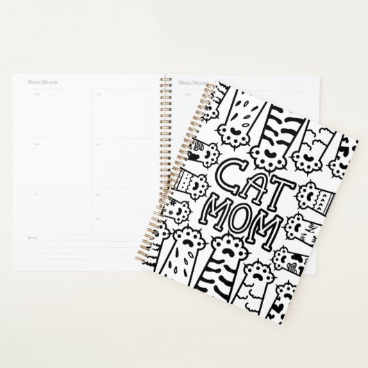 Cute Black en white cat mama met kattenpoten Planner (Display)