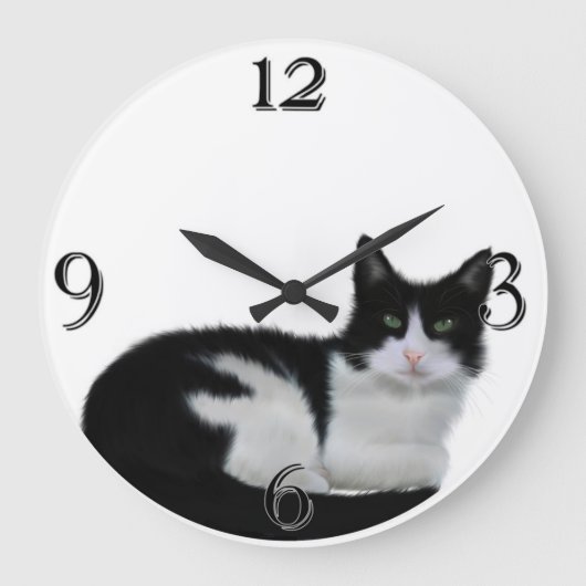 Cute Black en White Cat Wall Clock Grote Klok (Voorkant)