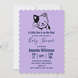 Cute Black en White Cat Waving - Baby shower Kaart