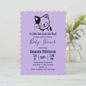 Cute Black en White Cat Waving - Baby shower Kaart (Staand voorkant)