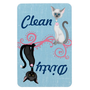 Cute Black en White Cats Clean Dirty Dishwasmachin Magneet