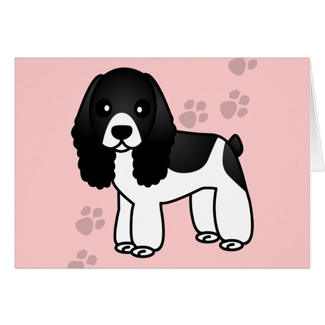 Cute Black en White Cocker Spaniel Cartoon (Voorkant Horizontaal)