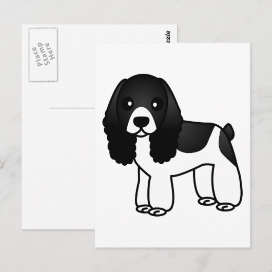 Cute Black en White Cocker Spaniel Cartoon Briefkaart (Voorkant / Achterkant)