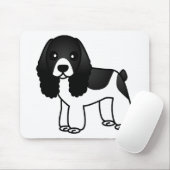 Cute Black en White Cocker Spaniel Cartoon Muismat (Met muis)