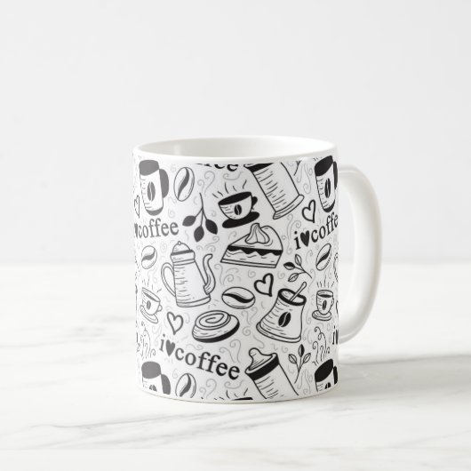 Cute Black en White Coffee Lovers I Love Coffee Koffiemok (Voorkant rechts)