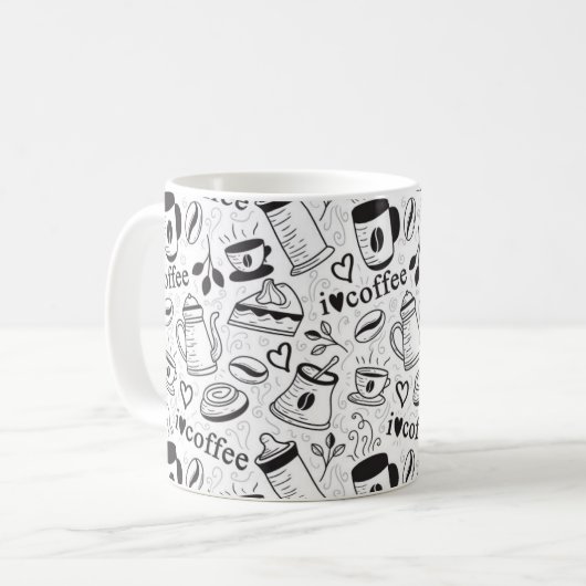 Cute Black en White Coffee Lovers I Love Coffee Koffiemok (Voorkant links)