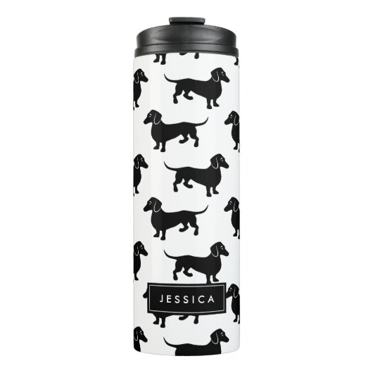 Cute Black en White Dachshund Pattern Thermosbeker (Voorkant)