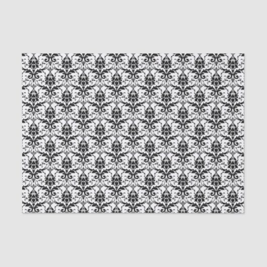 Cute Black en White Damask Floral Pattern Tissuepapier (Voorkant)
