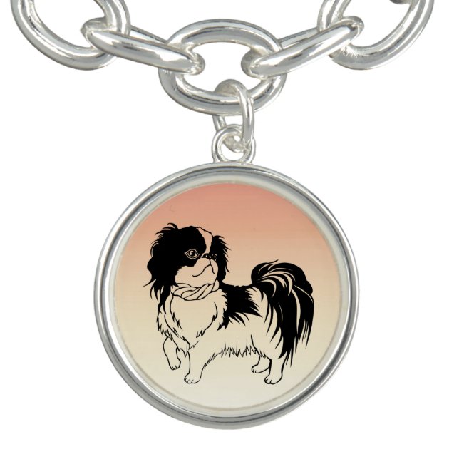 Cute Black en White Dog op Oranje Charm Bracelet Armbandje (Design)