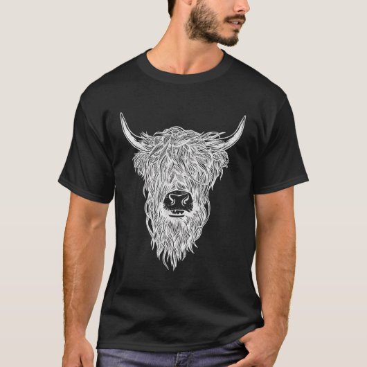 Cute Black en White Emo Koe Highland Cattle T-shirt (Voorkant)