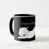 Cute Black en White Feline Good Cat Stretch Mok (Voorkant links)