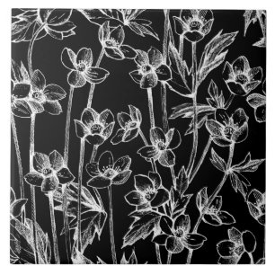 Cute Black en White Floral Botanical Tegeltje