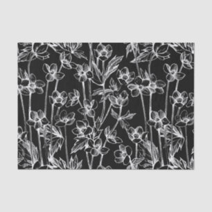 Cute Black en White Floral Botanical Tissuepapier