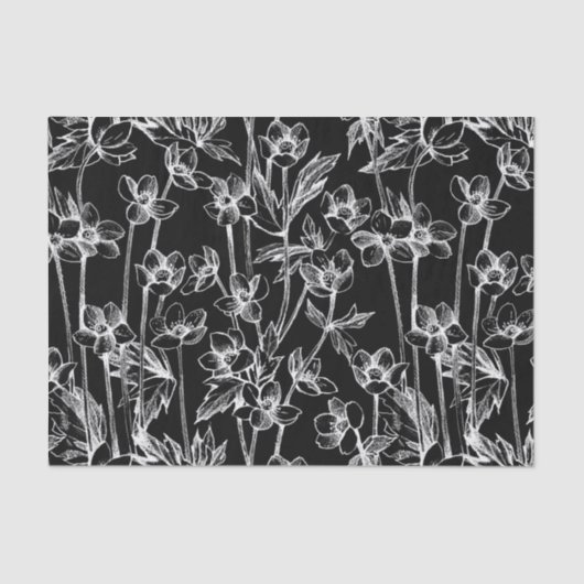 Cute Black en White Floral Botanical Tissuepapier (Voorkant)