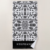 Cute Black en White Floral Scandinavian Bandanna Strandlaken (Voorkant)