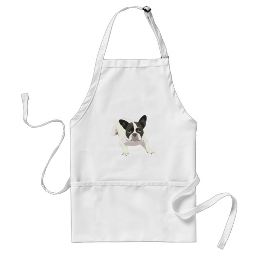 Cute Black en White French Bulldog op Blue Back Standaard Schort (Voorkant)