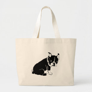 Cute Black en White French Bulldog Puppy Grote Tote Bag