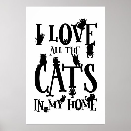 Cute Black en White Ik hou van alle katten thuis Poster (Voorkant)
