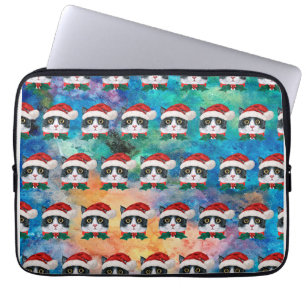 Cute Black en White-kerstkat facetten Pattern Laptop Sleeve
