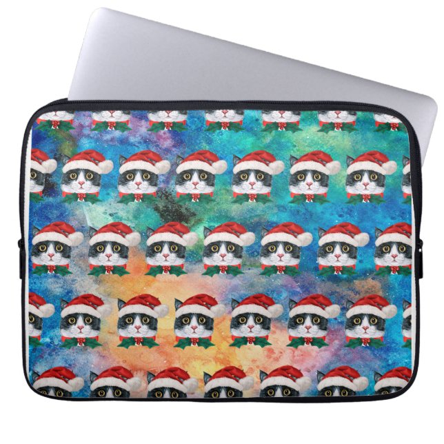 Cute Black en White-kerstkat facetten Pattern Laptop Sleeve (Voorkant)