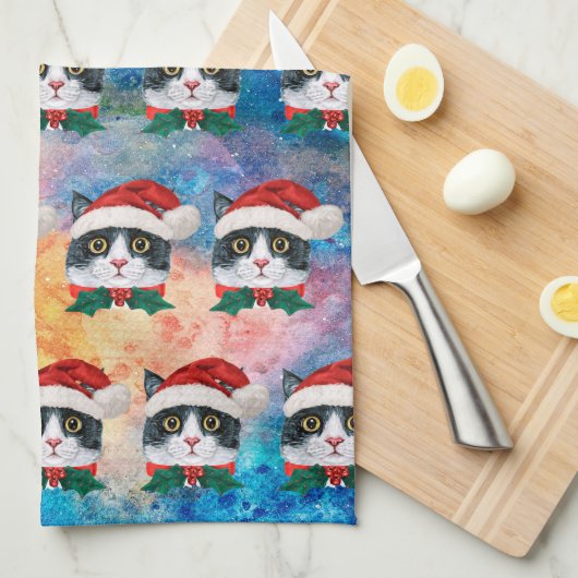 Cute Black en White-kerstkat facetten Pattern Theedoek (Quarter Fold)