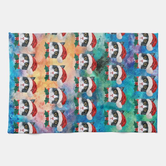 Cute Black en White-kerstkat facetten Pattern Theedoek (Horizontaal)