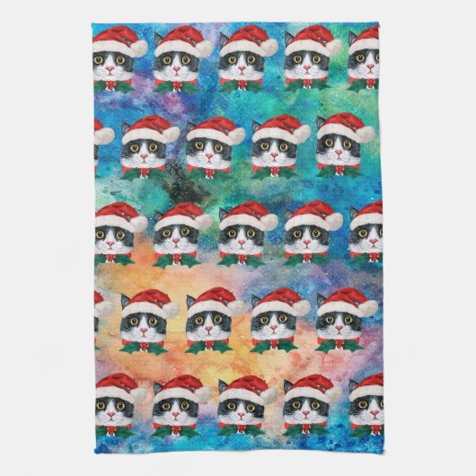 Cute Black en White-kerstkat facetten Pattern Theedoek (Verticaal)