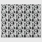 Cute Black en White Kerstmis Doodle Pattern Cadeaupapier (Vlak)