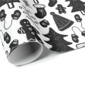Cute Black en White Kerstmis Doodle Pattern Cadeaupapier (Rol Hoek)