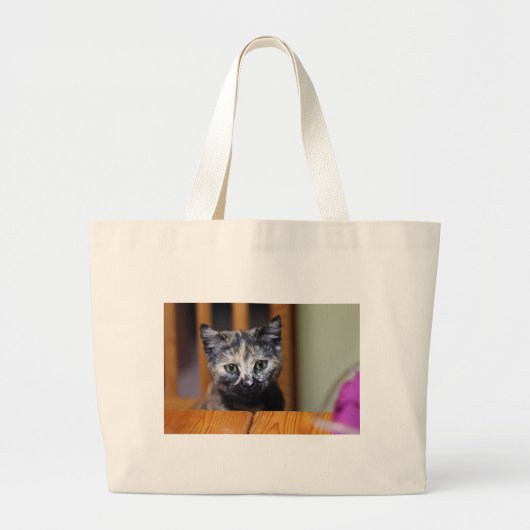 Cute Black en White Kitten Grote Tote Bag (Voorkant)