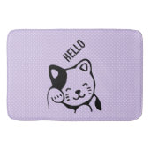 Cute Black en White Kitty Cat Waving Hallo Badmat (Voorkant)