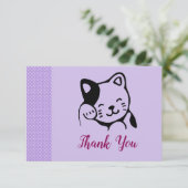 Cute Black en White Kitty Cat Waving Hallo Bedankkaart (Staand voorkant)