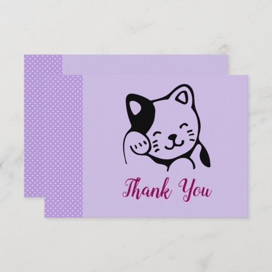 Cute Black en White Kitty Cat Waving Hallo Bedankkaart (Voorkant / Achterkant)