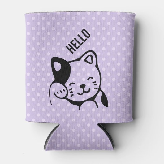 Cute Black en White Kitty Cat Waving Hallo Blikjeskoeler (Voorkant)