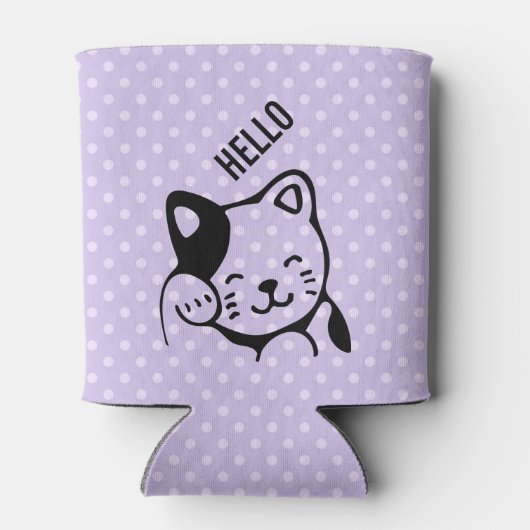 Cute Black en White Kitty Cat Waving Hallo Blikjeskoeler (Achterkant)