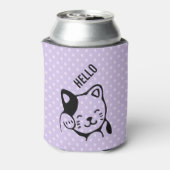 Cute Black en White Kitty Cat Waving Hallo Blikjeskoeler (Blikje Achterkant)