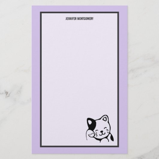 Cute Black en White Kitty Cat Waving Hallo Briefpapier (Voorkant)
