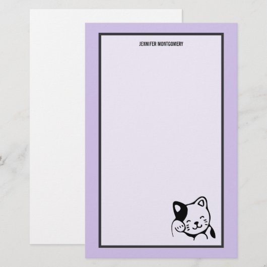 Cute Black en White Kitty Cat Waving Hallo Briefpapier (Voorkant / Achterkant)