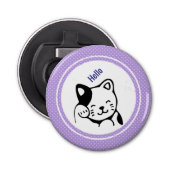 Cute Black en White Kitty Cat Waving Hallo Button Flesopener (Voorkant)
