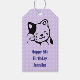 Cute Black en White Kitty Cat Waving Hallo Cadeaulabel