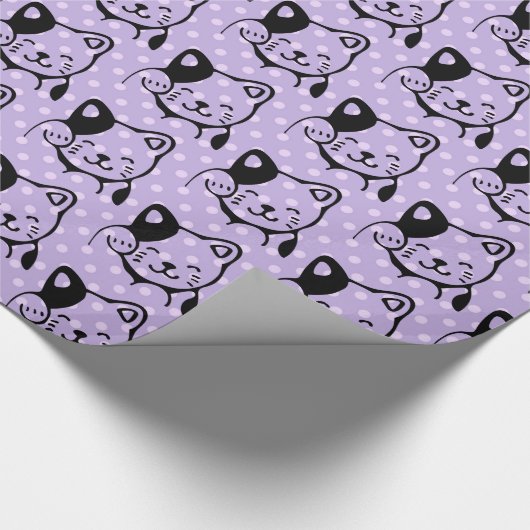 Cute Black en White Kitty Cat Waving Hallo Cadeaupapier (Hoek)