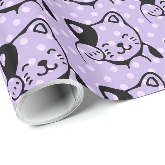 Cute Black en White Kitty Cat Waving Hallo Cadeaupapier (Rol Hoek)