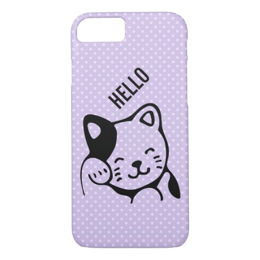 Cute Black en White Kitty Cat Waving Hallo Case-Mate iPhone Case (Achterkant)