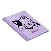 Cute Black en White Kitty Cat Waving Hallo Custom Notitieboek (Rechterzijde)