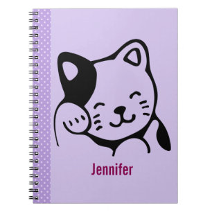 Cute Black en White Kitty Cat Waving Hallo Custom Notitieboek