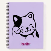 Cute Black en White Kitty Cat Waving Hallo Custom Notitieboek (Voorkant)
