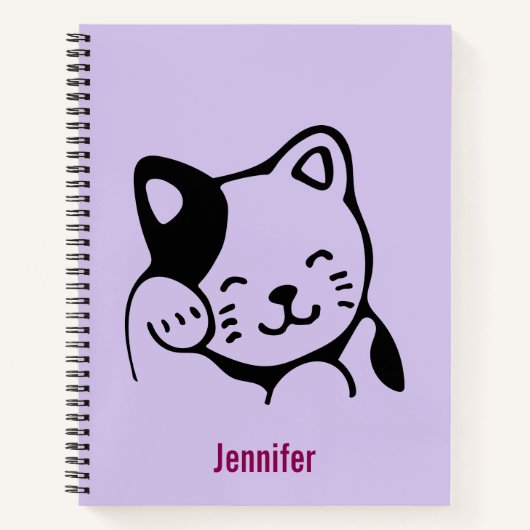 Cute Black en White Kitty Cat Waving Hallo Custom Notitieboek (Voorkant)